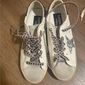 Golden Goose White and Silver Sneakers